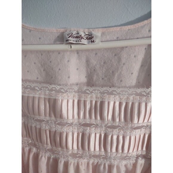 Vanity Fair M Full Length Nightgown Long Sleeve Lace Nylon Blend Pink Dots - Picture 4 of 5